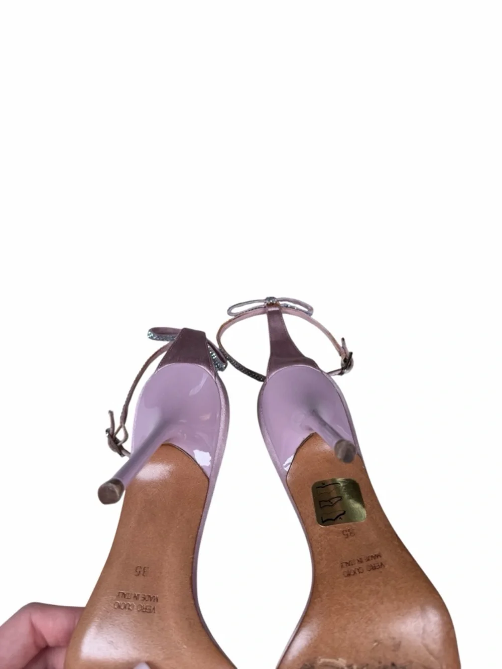 Rene‎ Caovilla Pink Satin Bow Embellished Heeled Sandals Women’s Sz 35 / 5